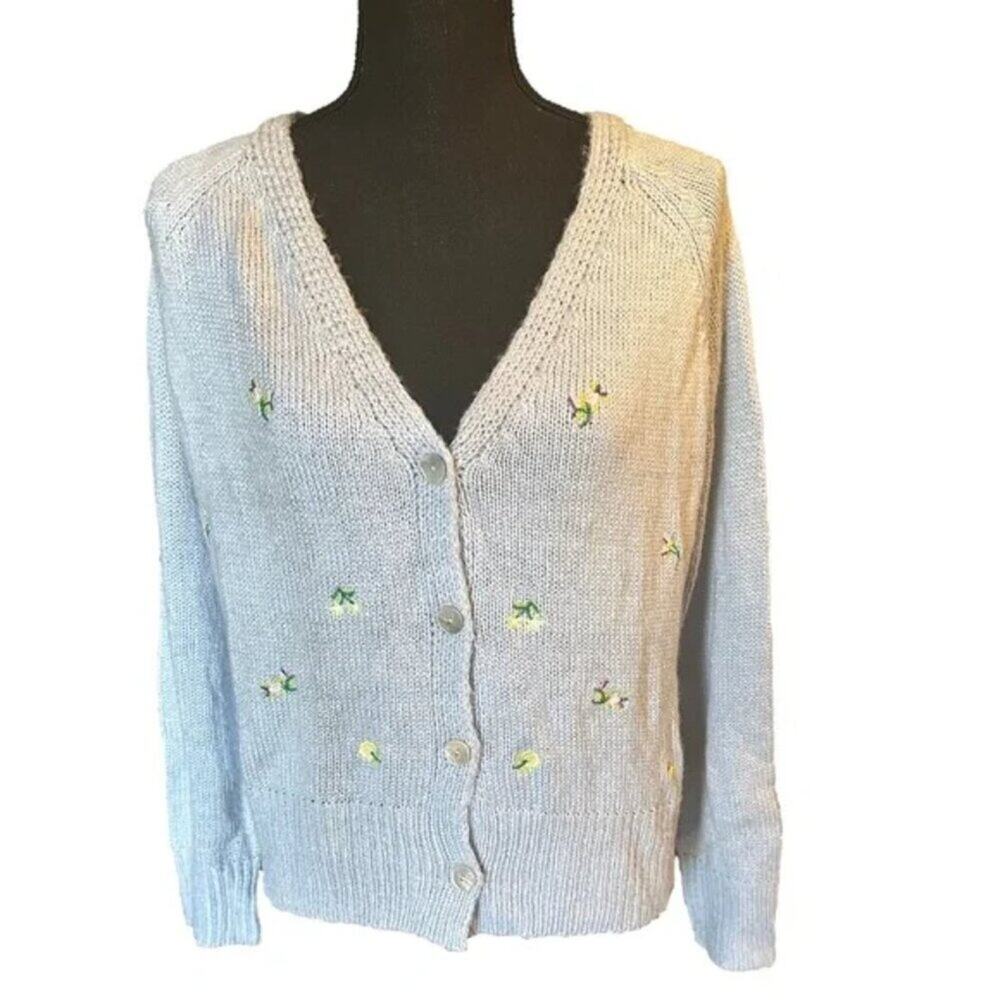 Light Blue Cotton Emporium Flower Embroidered Cardigan